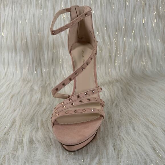 NEW Pelle Mode Womens Neela Blush Kid Suede Leather Platform Strappy Heels 10 - Picture 2 of 9